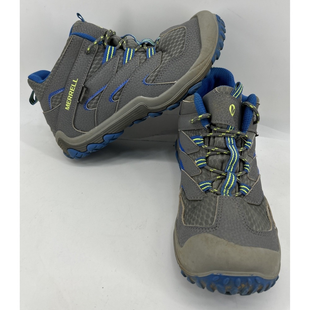 Merrell Chameleon 7 Access Mid Waterproof Hiking Boots Gray Blue Boys 5M